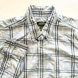 Eddie Bauer Relaxed Fit Tall XL Blue Plaid Longsleeve Button Down 100 Cotton EUC